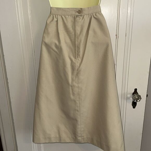 Vintage 70s Domino Brand Polyester/Rayon Fully Lined Khaki Straight Skirt - Picture 5 of 7